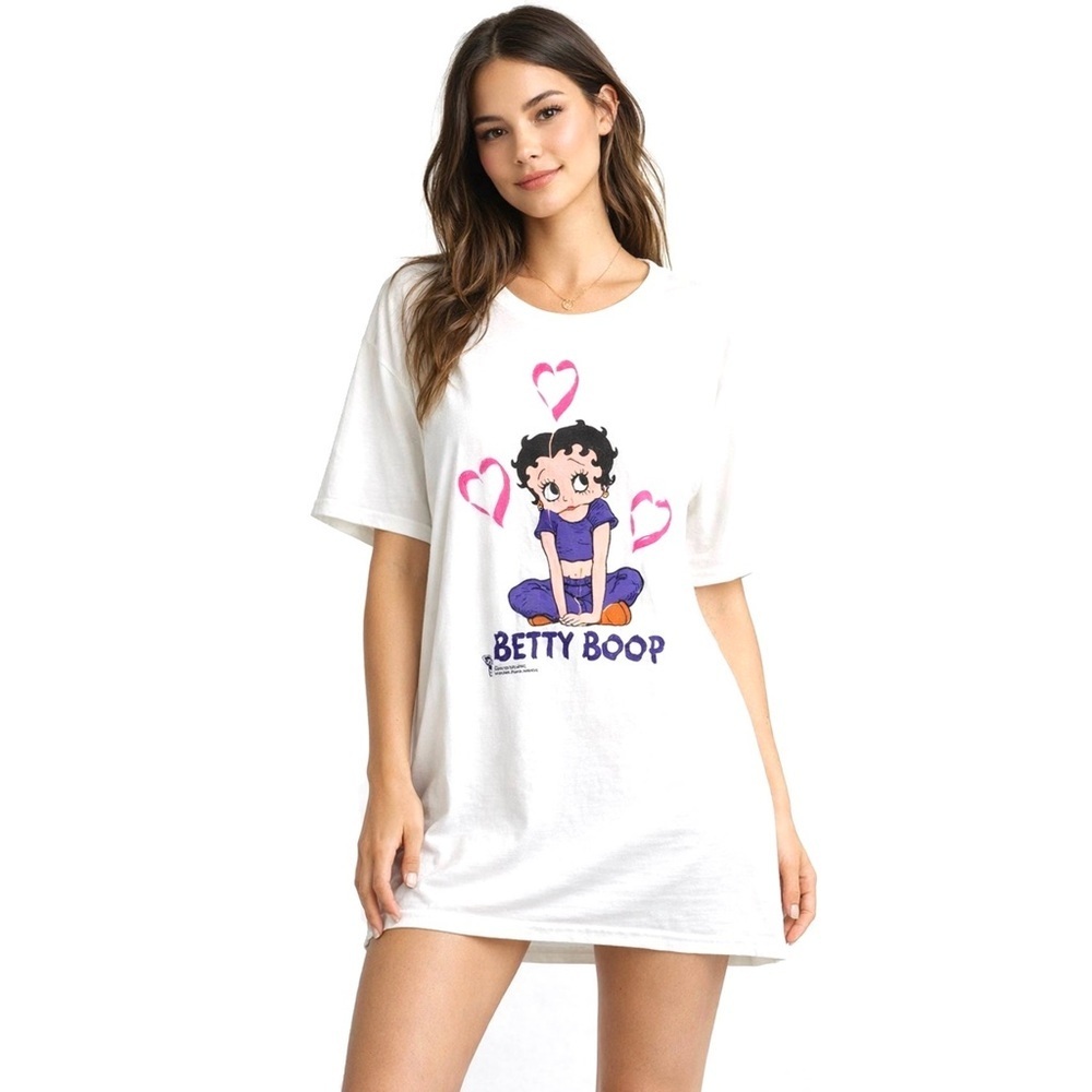 Vintage Betty Boop Heart Logo Y2K 2000 T Shirt Dress Womens OSFA